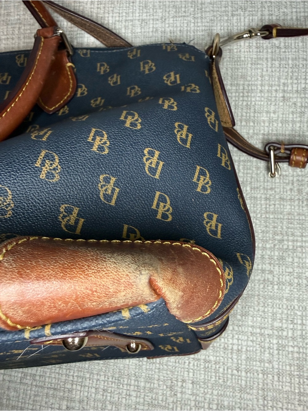 Dooney & Bourke Navy and Brown Signature Gretta Satchel with Leather Trim - Picture 7 of 14
